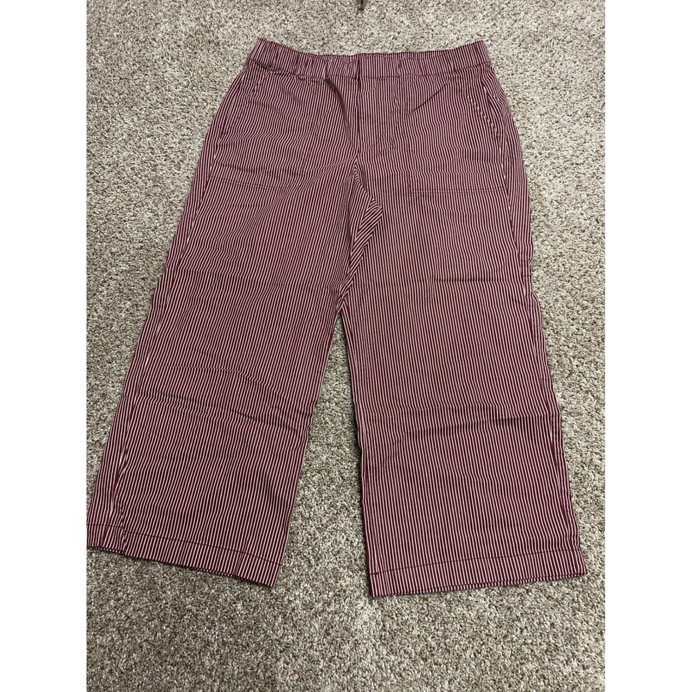 Gap Womens XL Burgundy White Striped High Rise Wide Leg Crop Pants